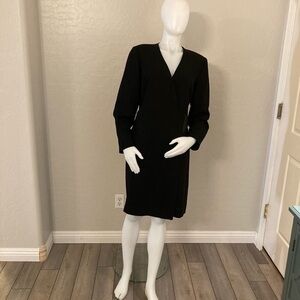 Vintage Y2K Oscar de la Renta Black Wool Crepe Wrap Jacket Dress Size 14